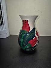 Vintage Mexican Hand Painted Floral Design Glazed Terracotta Vase