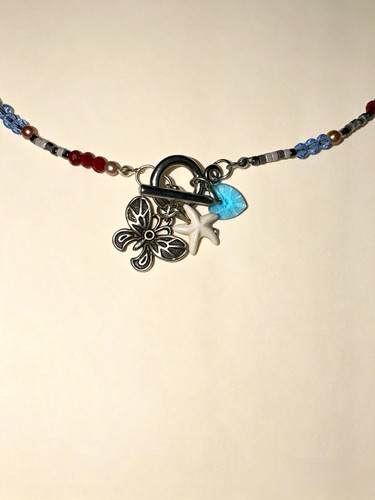 Blue red glass beaded - blue,