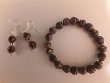 Handmade Paper  Bead Jewellery Set . Unique. Browns and Rust