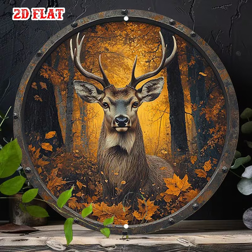 Forest deer round metal - forest,