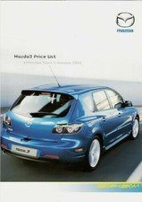 Mazda 3 Price List 2004 UK Market Single Sheet Brochure 1.6 2.0 S TS TS2 Sport