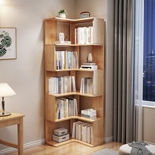 Modern Wooden 3/4/5-Tier Corner Bookcase Book Storage Cabinet Wood Shelving Unit