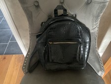 new look backpack bag black snake print with front pocket for phone