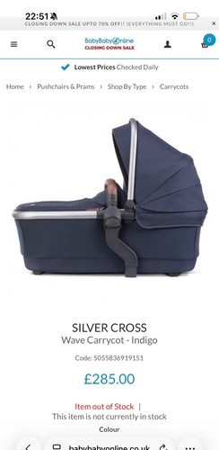Silver cross wave carrycot - cross,