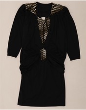 VINTAGE Womens Long Sleeve Drop Waist Dress UK 16 Large Black Polyester DN70