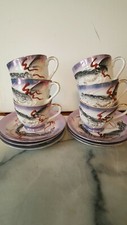 6 X Japanese Dragon Ware Moriage Geisha Lithopane  Cups/Saucers 6.5cm X 6cm 