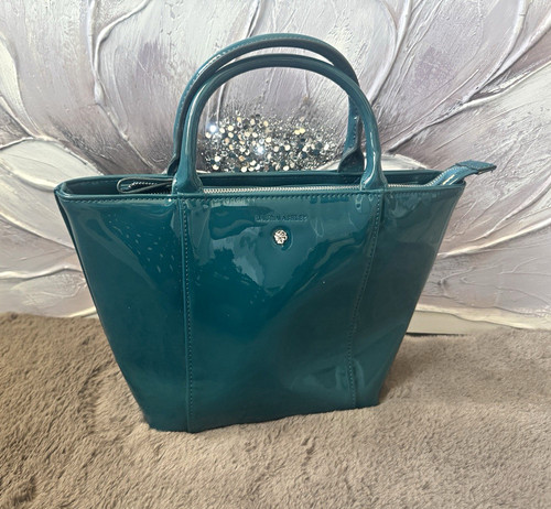 Laura ashley teal patent faux - patent,