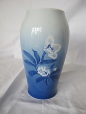 B&G Denmark Bing & Grondahl Christmas Xmas Rose Blue & White B&W Danish Vase
