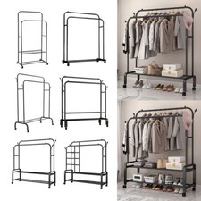 Heavy Duty Double Rods Clothes Hanging Rack Moveable Clothes Rail Stable Base