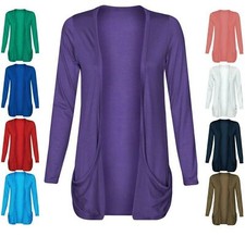 Womens Girls Long Sleeve Ladies Boyfriend Cardigan Open Front Pocket Top Uk 8-26