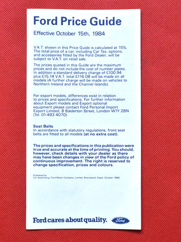 1984 ford price list fiesta - price,