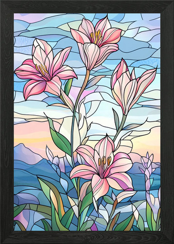 Stained glass lilies - stained, framed
