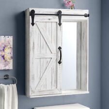 Bathroom Mirror Cabinet with Sliding Barn Door Vintage Wall Mounted Storage Unit