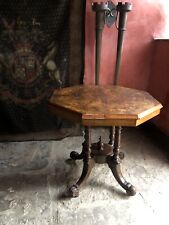 Antique Hexagonal Walnut Burl Inlaid Window Centre Side Table
