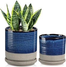 Hollyone 2PCS Ceramic Plant Pots 13CM 15CM, Indoor Round Garden Planters with Sa