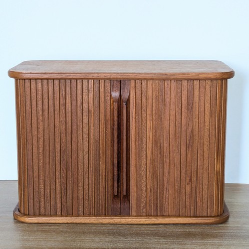 Vintage mcm teak wood tambour - wood,