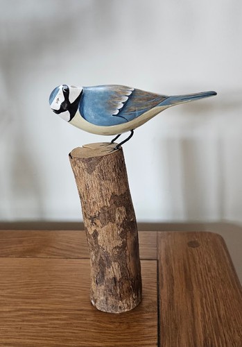 Bluetit hand carved painted - hand,
