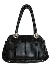 CHLOE Medium Black Shiny Vintage Style Designer Zip Shoulder Handbag Pre-Loved 