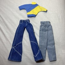 Vintage Barbie Doll And Similar Clothes Bell Bottom Jeans And Yellow & Blue Top