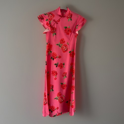 Pink rose floral cheongsam - floral,