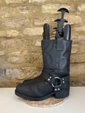 Vintage Mens Black Leather Cowboy Biker Harness Boots UK 9 EU 43 Western