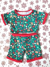 Build a Bear, Green, Christmas Print Pyjamas. B 602