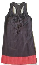 UNTOLD Women's Dark Grey/Pink Ruffled Neck Satin Sleeveless Tunic Dress. UK 12.