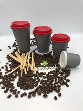 8oz 12oz Coffee Party PAPER CUPS GREY Disposable LIDS Cold Hot Drinks Birthday