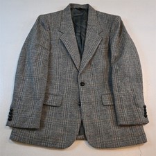 Vtg Mens 38S Gray Plaid Wool