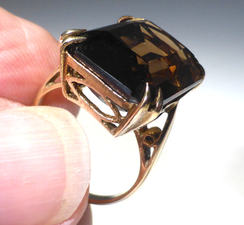 9ct gold ring smoky - ring, quartz