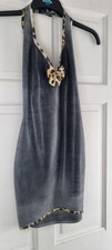 Pandora Deluxe Genuine Latex Halterneck Dress Size S - Black with Leopard print.