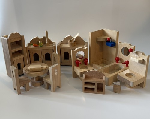 Wooden dolls house mixed - dolls,