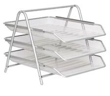 Silver 3-Tier Mesh Office Filing Trays A4 Document Letter Paper Storage
