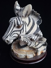 3d Carved Wooden Sculpture Zebra With Calf 16cm Tall
