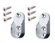 SCARFELL 2 x Oval Wardrobe Rail End Support Brackets 15mm Wide Nickel Plated