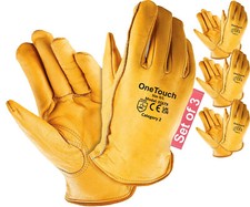 Premium Yellow Leather Driver Work Gloves Fleece Lined Lorry Truck Driving Glove
