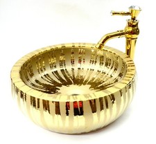 Gold Waterfall Bathroom Cloakroom Ceramic Counter Top Wash Basin Sink Bowl 40cm