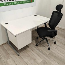 Rectangular Desk, White / Grey, Modesty Panel, Portholes, Integrated Drawers,...