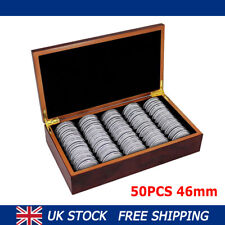 50Pcs 46Mm Plastic Coin Capsules Storage Holder W/ Wooden Collection Case