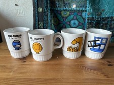 4x vintage Mr Men small mugs 2x Mr Happy and 2x Mr Bump
