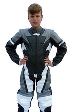 Kids Childrens Motorcycle Mini Moto One Piece Full Leather Race Track Suit - T