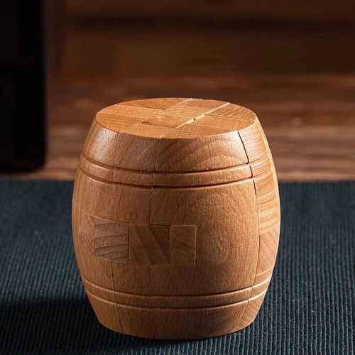 Wooden barrel brain teaser - 3d,