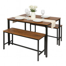 Compact 4 Seater Dining Set Brown/Black 2 Benches, 1 Table Kitchen Furniture