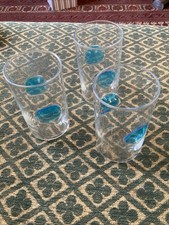 Vtg Mcm Bormioli Rocco  Blue Dimpled Dot Set Of 3 Tumblers,marked