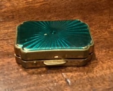 Vintage Single Compartment  Gold Tone STRATTON Pill Mini Box Enamel Lid
