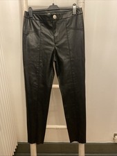 Zara Women's Black Faux Leather Trousers Size L UK12R