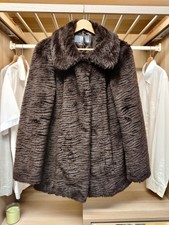 W BHS FAUX FUR COAT SIZE SMALL CHOCOLATE BROWN WOMENS WARM WINTER RIBBED EVENING