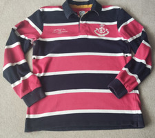 Tom Joules Mens Rugby Polo Shirt Long Sleeve Champions Cup Red Black Striped - M