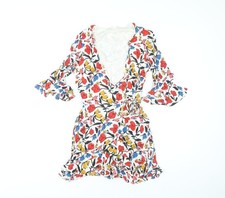 Zara Women Multicoloured Floral Wrap Dress XS Short Ruffle