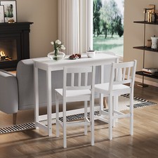 White Breakfast Kitchen Bistro Bar Dining Table and 2 Chairs Set Solid Pine Wood